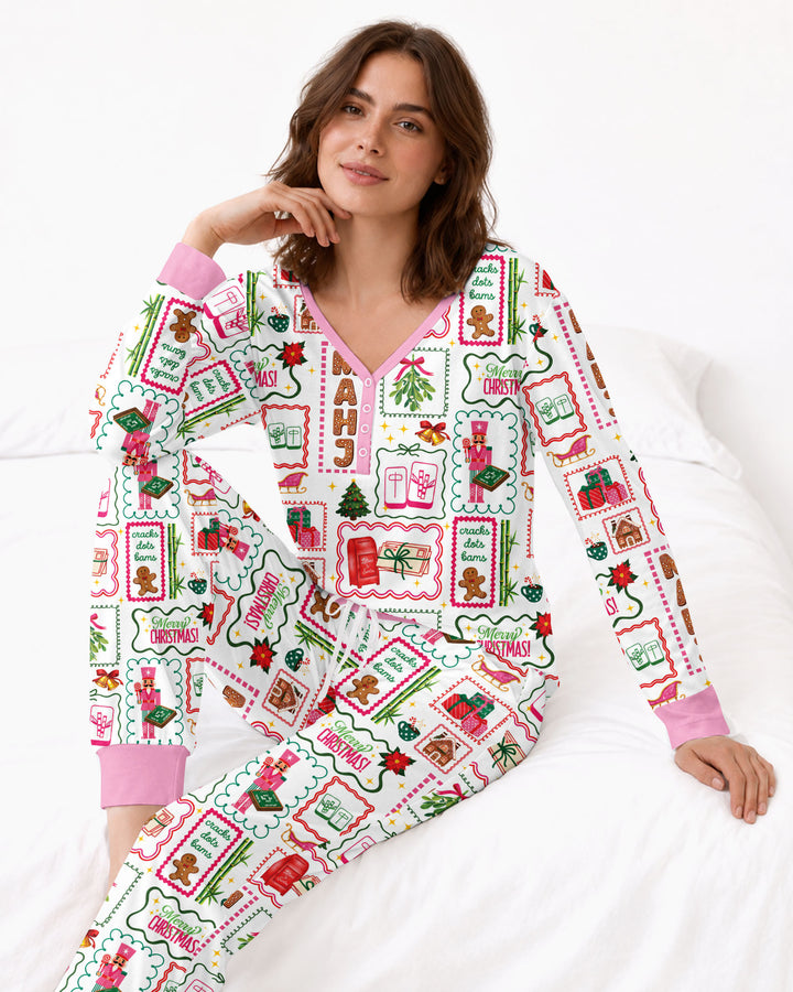 Preppy Christmas Mahjong Bamboo Women Pajama Set