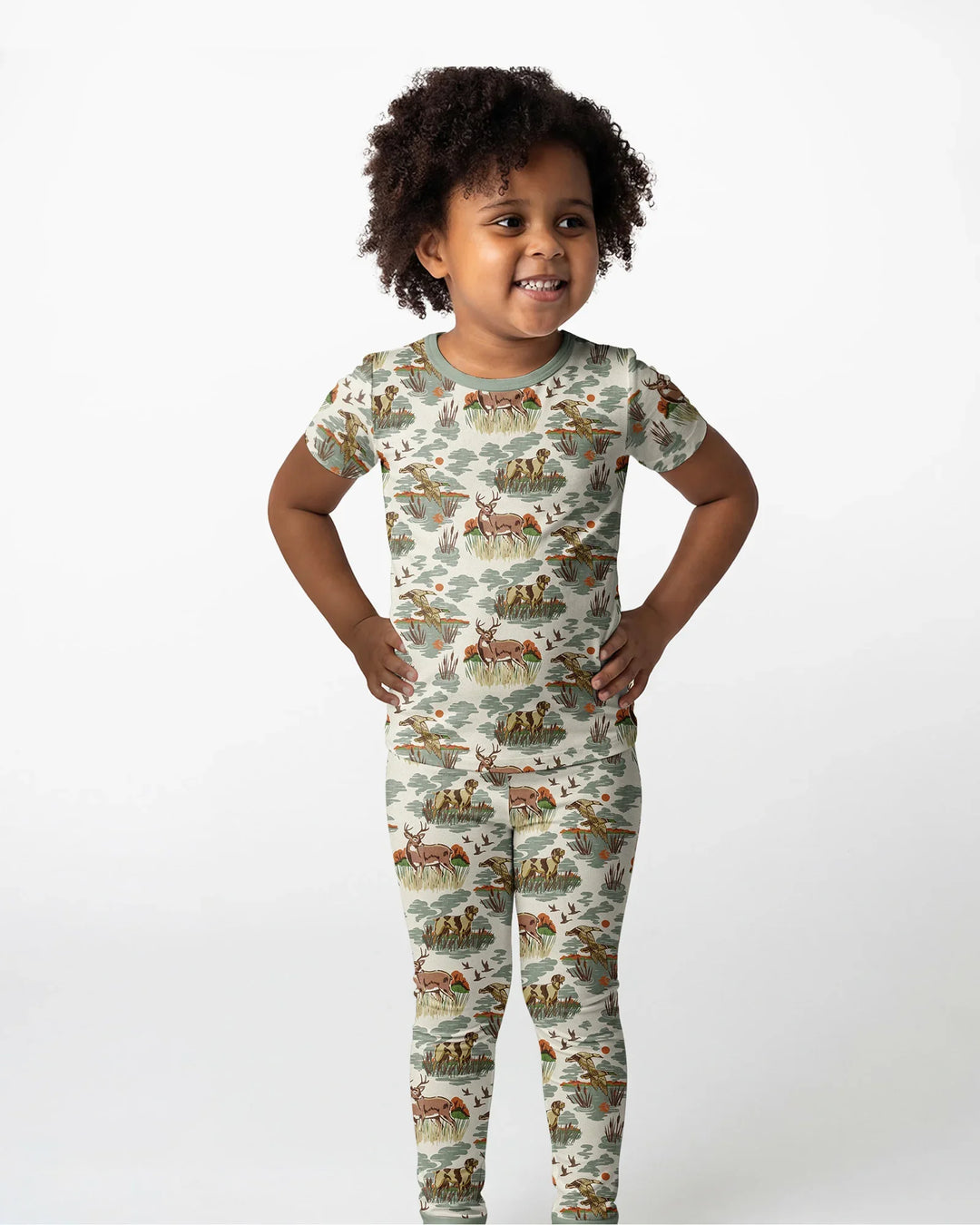 Vintage Hunting Season Daddy& Me Matching Bamboo Two Piece Short Sleeve Pajama Set