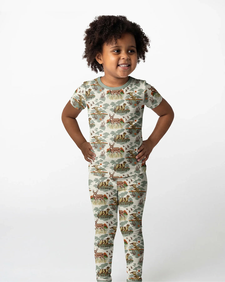 Vintage Hunting Season Daddy& Me Matching Bamboo Two Piece Short Sleeve Pajama Set