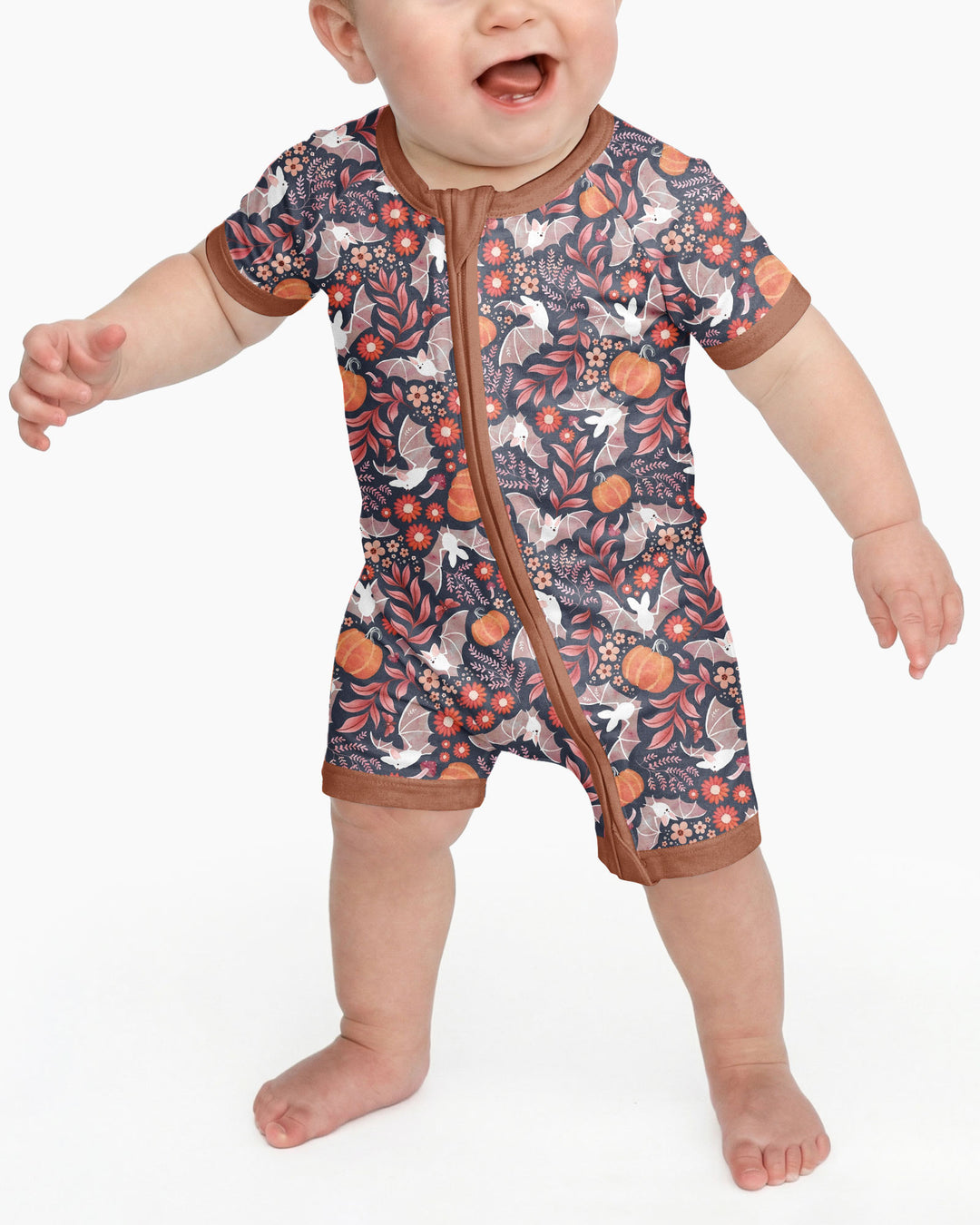 Bat Pumpkin Floral Halloween Bamboo Shorty Zippy