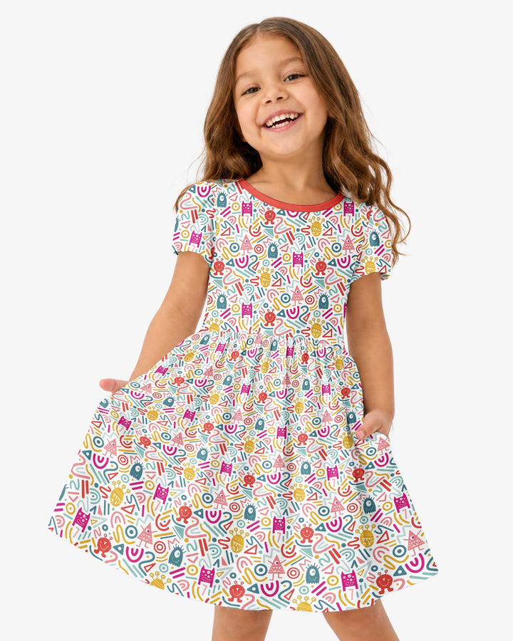 Rainbow Monster Party Bamboo Twirl Dress