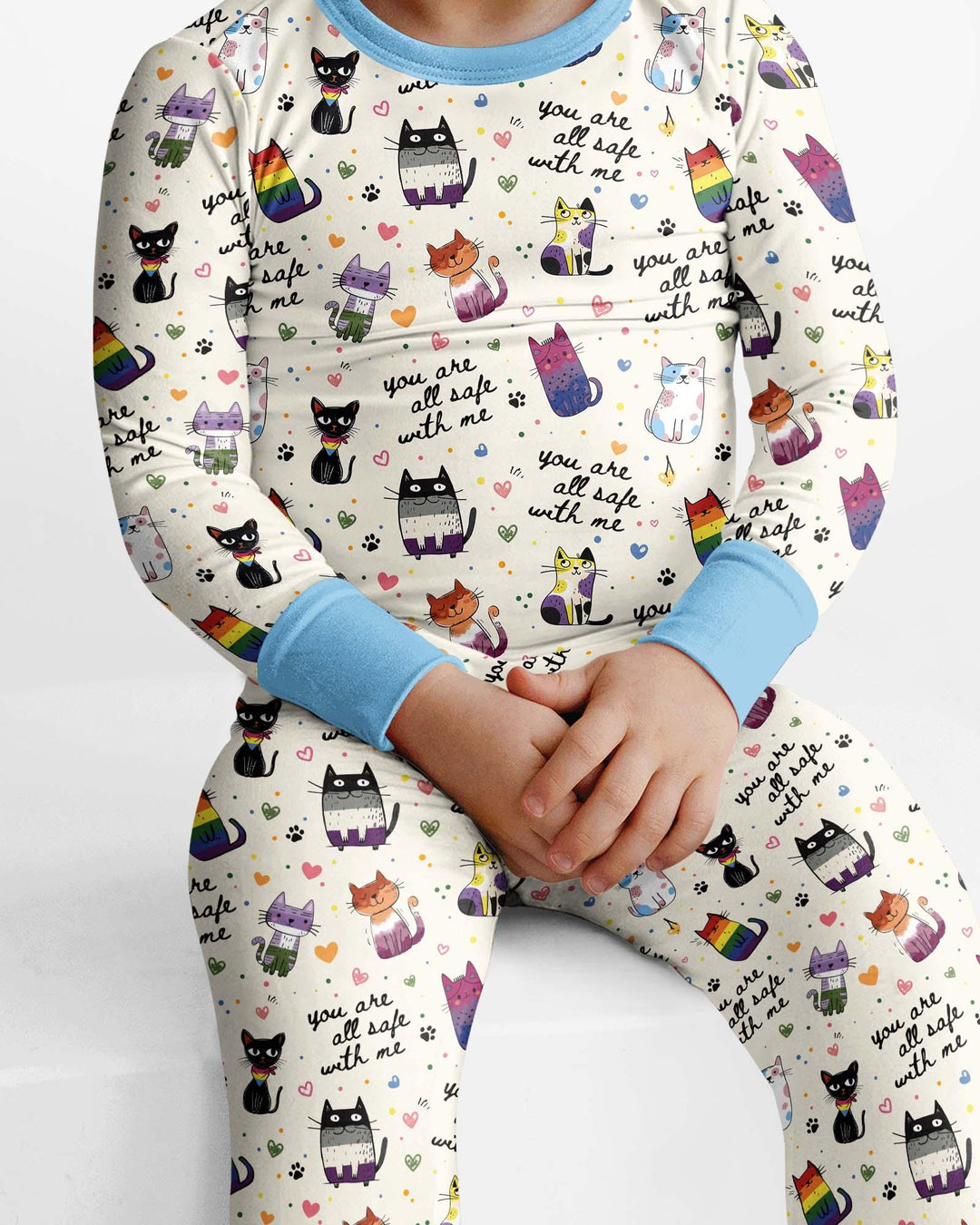 Loved & Safe Kitties Family Matching Bamboo Two Piece Long Sleeve Pajama Set