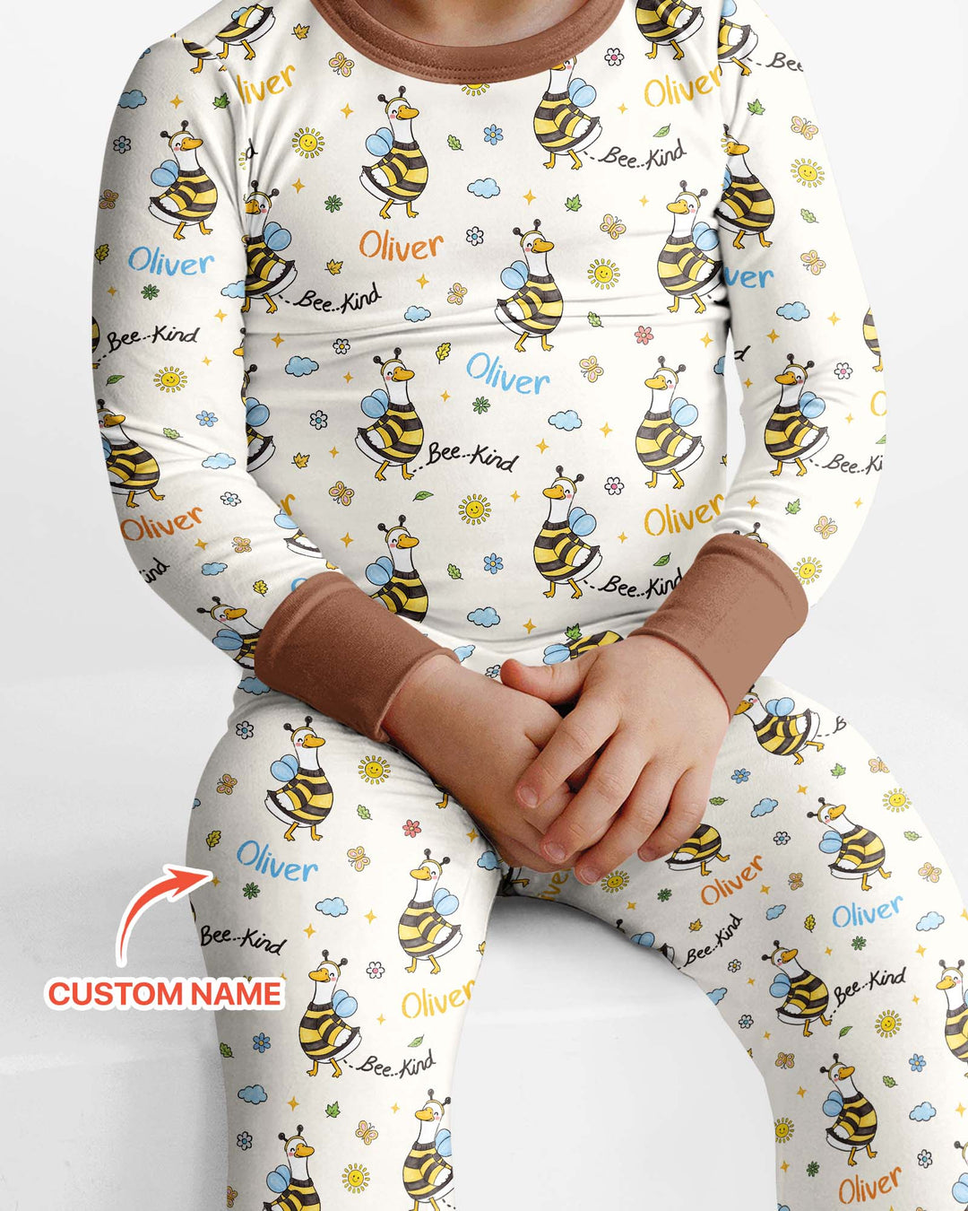 Custom Name Bee Kind The Goose Bamboo Two Piece Long Sleeve Pajama Set