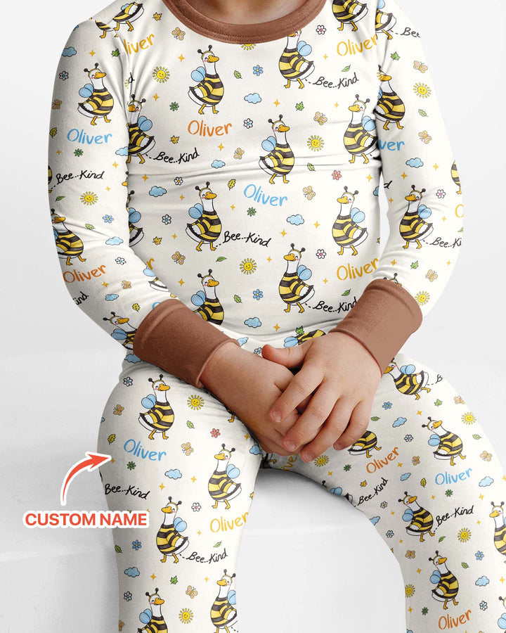 Custom Name Bee Kind The Goose Bamboo Two Piece Long Sleeve Pajama Set