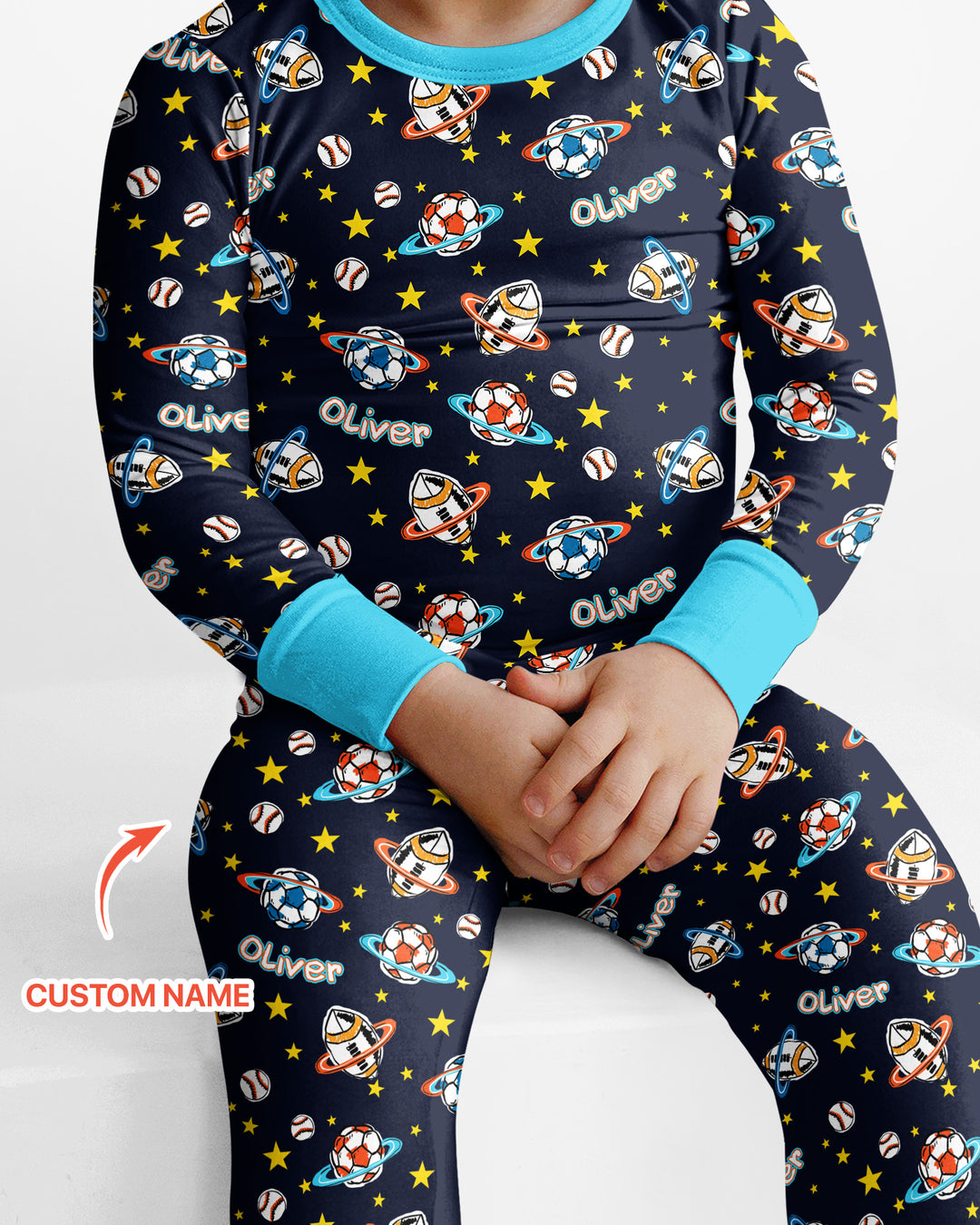 Custom Name Space Sport Bamboo Two Piece Long Sleeve Pajama Set