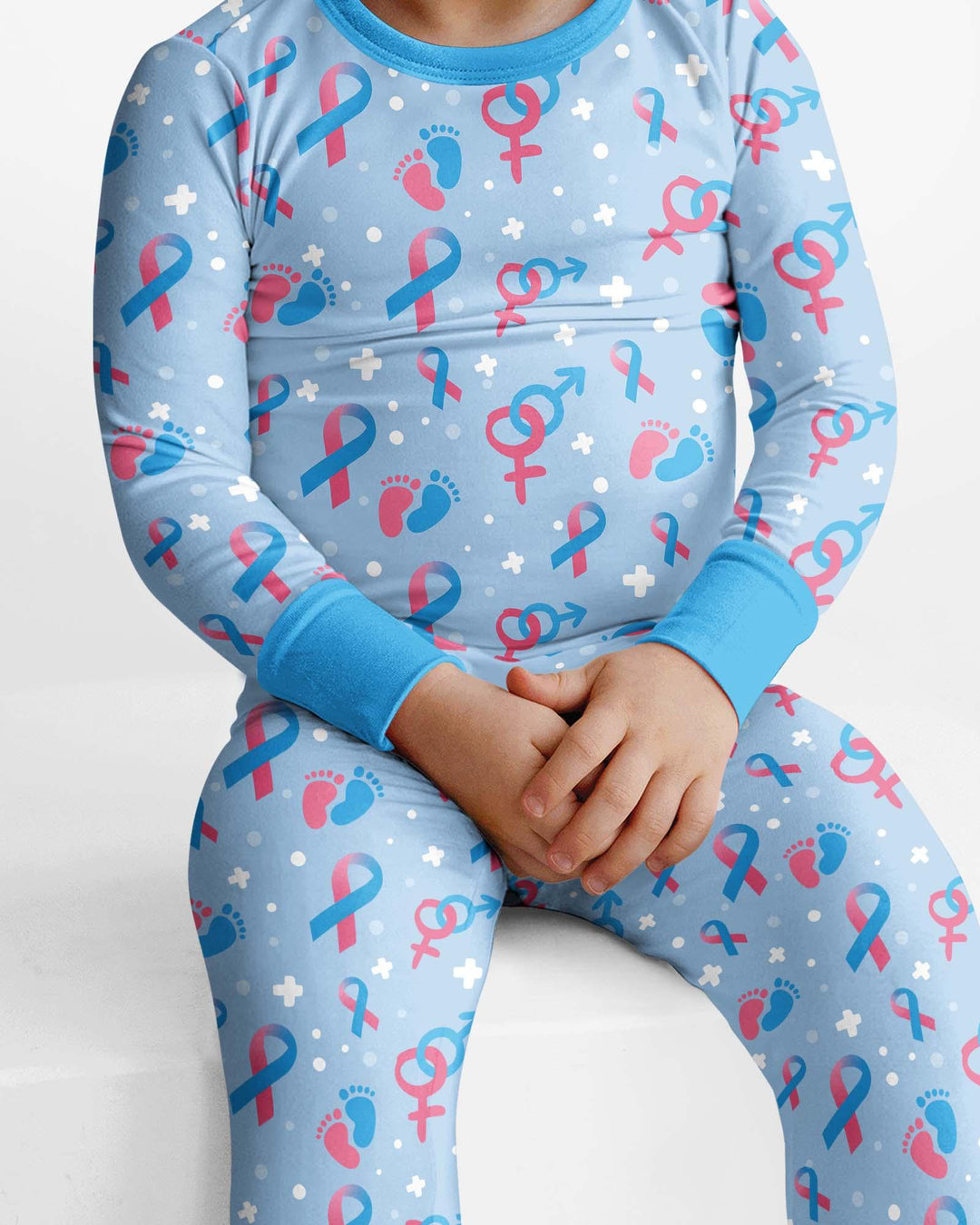 Infertility Awareness Blue and Pink Bamboo Two Piece Long Sleeve Pajama Set