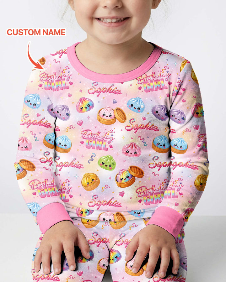 Birthday Girl Glitter Dumpling Bamboo Two Piece Long Sleeve Pajama Set
