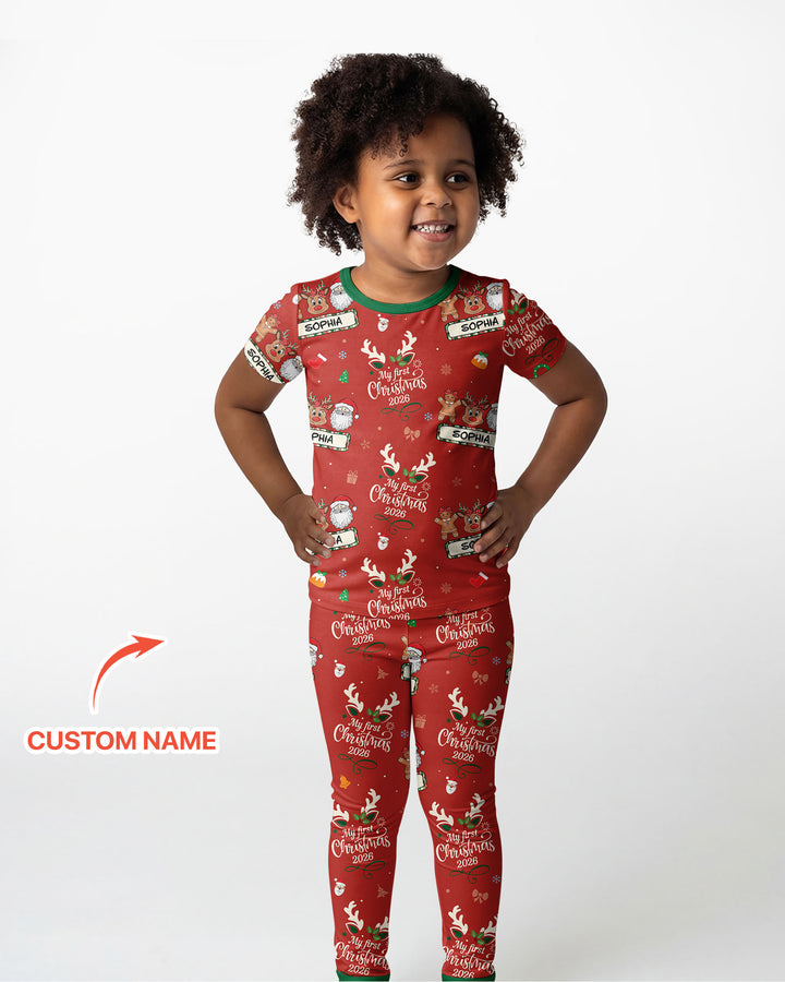 Custom Name Merry Christmas My Deer 2026 Bamboo Two Piece Short Sleeve Pajama Set