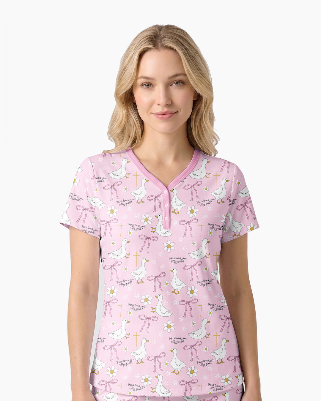 Jesus Loves You Silly Goose Bamboo Women Short Sleeve Short Pajama Set