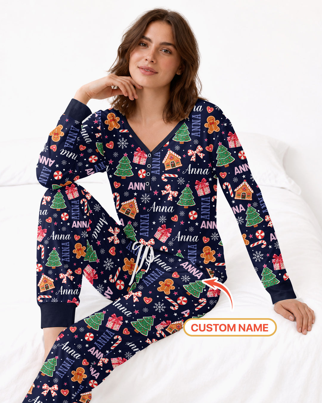 Custom Name Christmas Crew Family Matching Bamboo Women Pajama Set