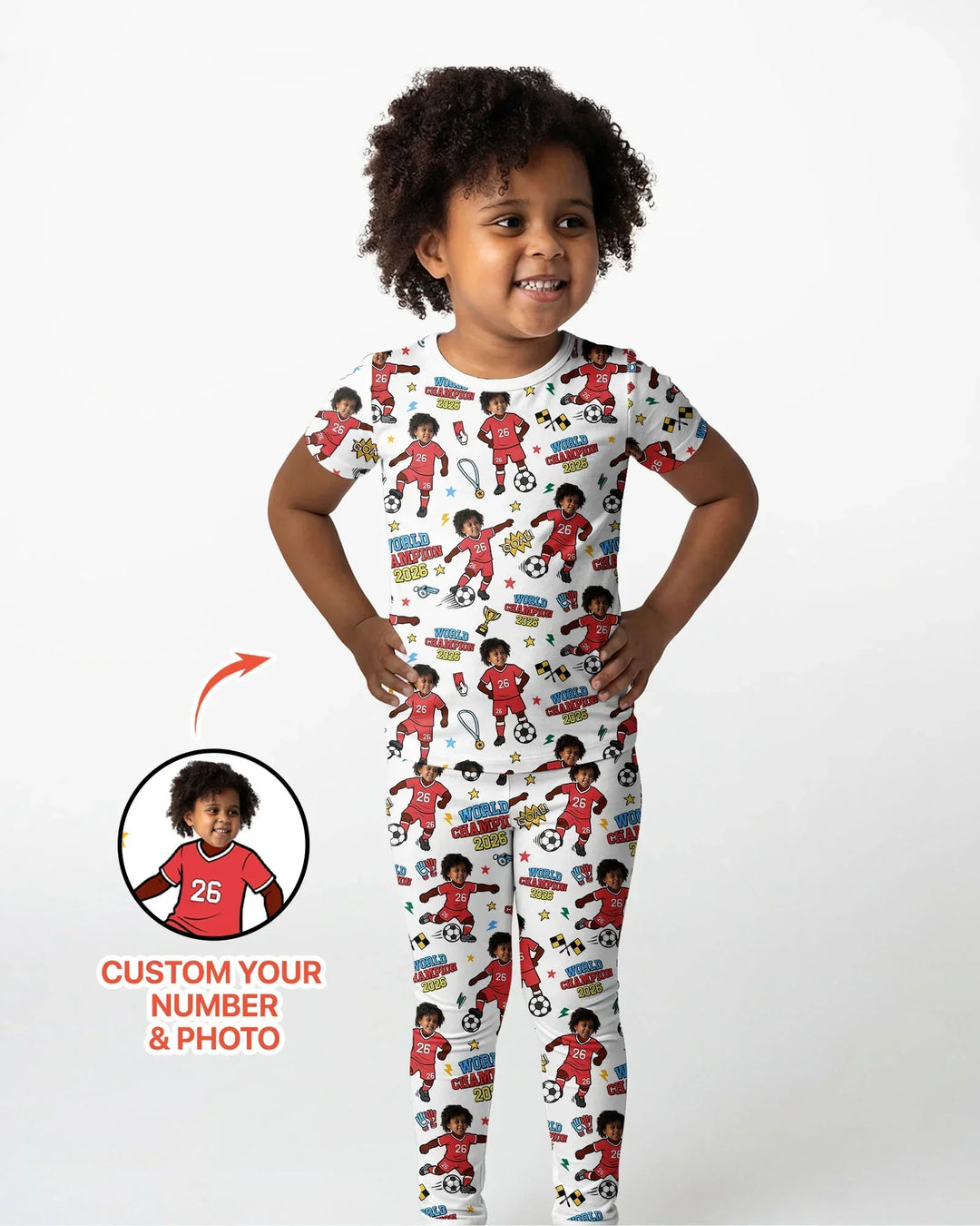 Custom Photo World Champion 2026  Family Matching Bamboo Two Piece Short Sleeve Pajama Set