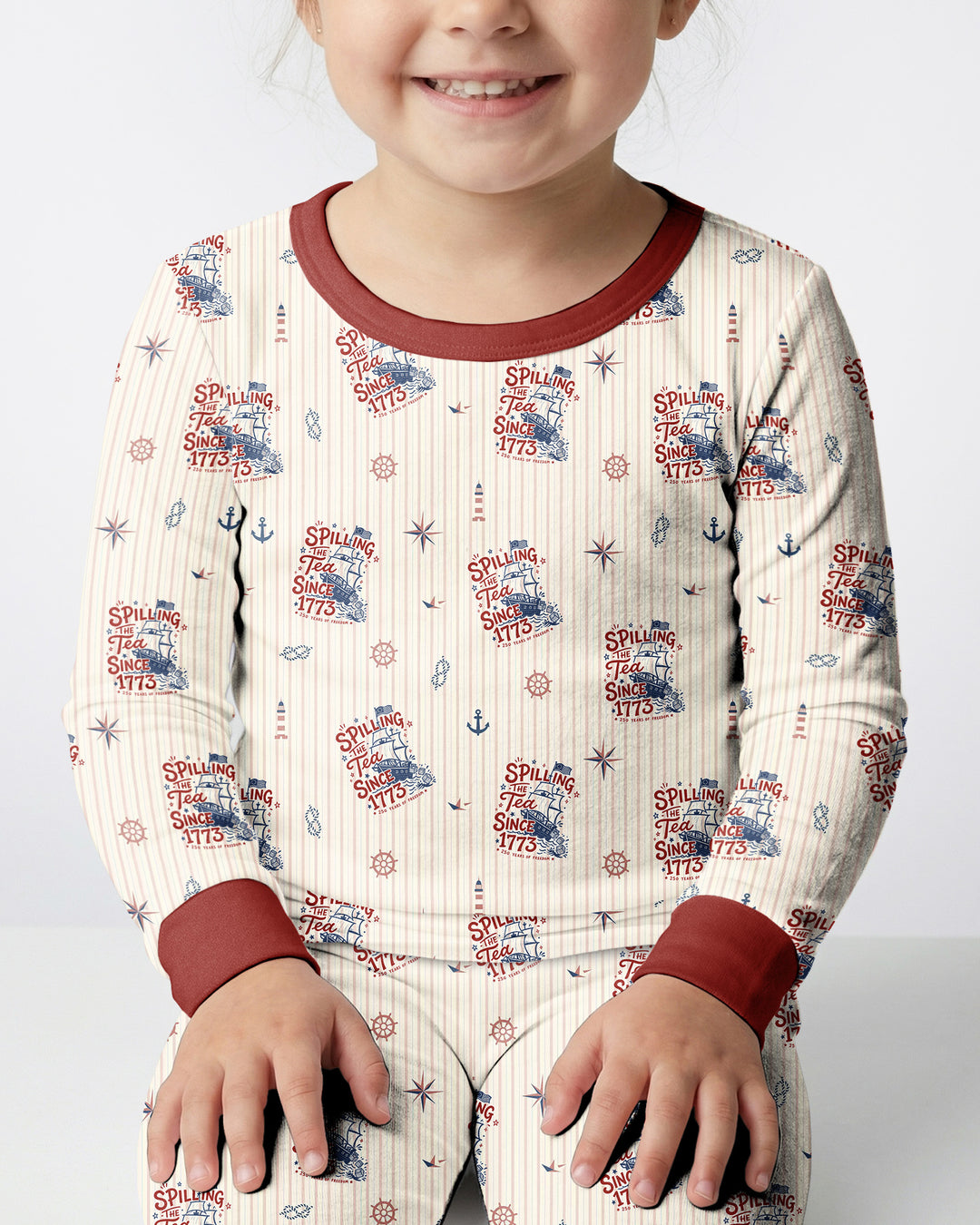 Spilling The Tea Since 1773 Family Matching Bamboo Two Piece Long Sleeve Pajama Set
