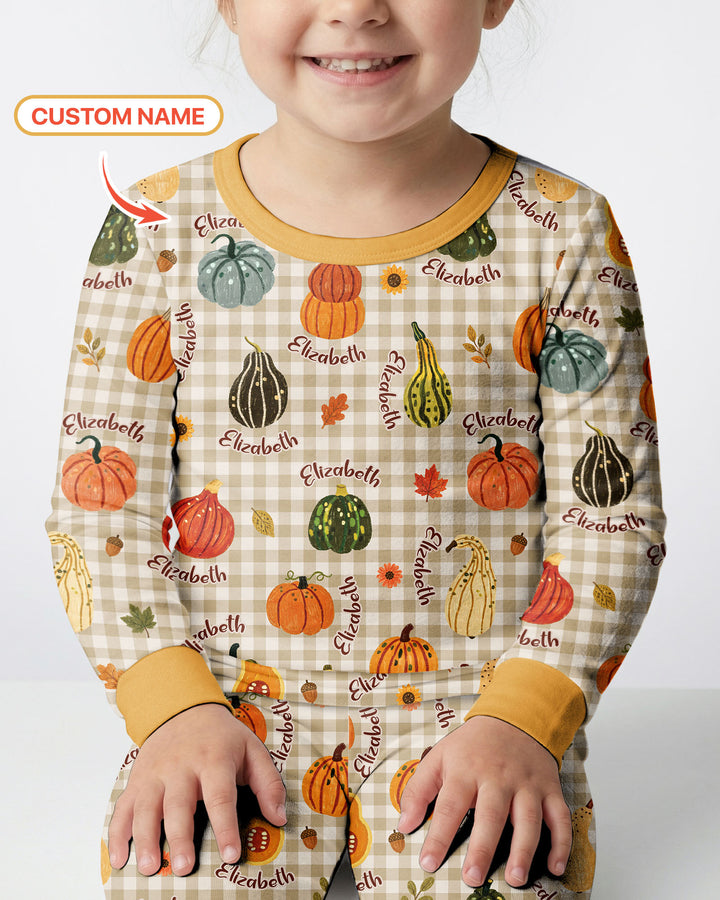 Pumpkin Patch Custom Name Bamboo Two Piece Long Sleeve Pajama Set