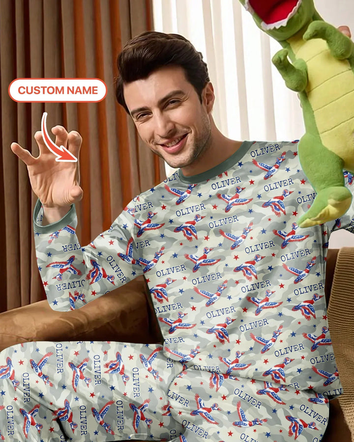 Custom Name America Mallard Duck Family Matching Bamboo Men's Pajama Set