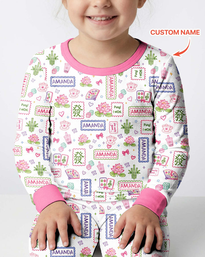 Personalized Preppy Mahjong  Bamboo Two Piece Long Sleeve Pajama Set