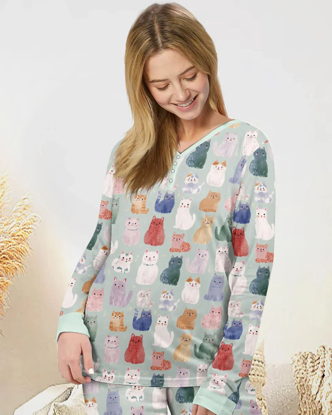 Enchanted Happy Kitty Family Matching Bamboo Women Pajama Set