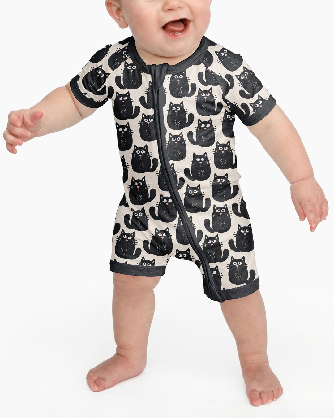 Moody Black Cats in Black and White Bamboo Shorty Zippy