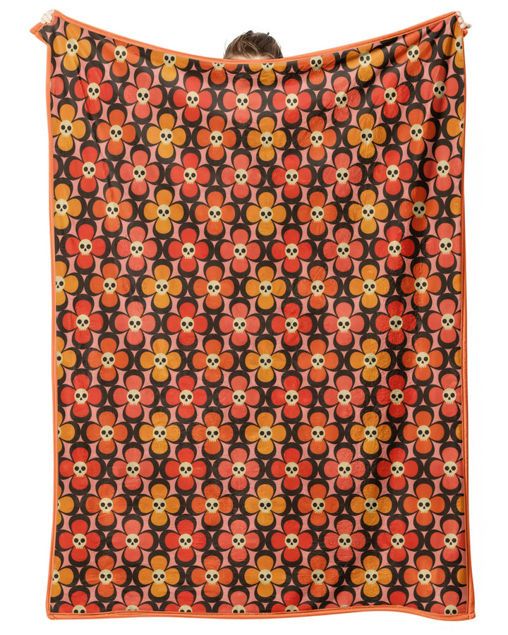 Retro Skull Flower Halloween Bamboo Blanket
