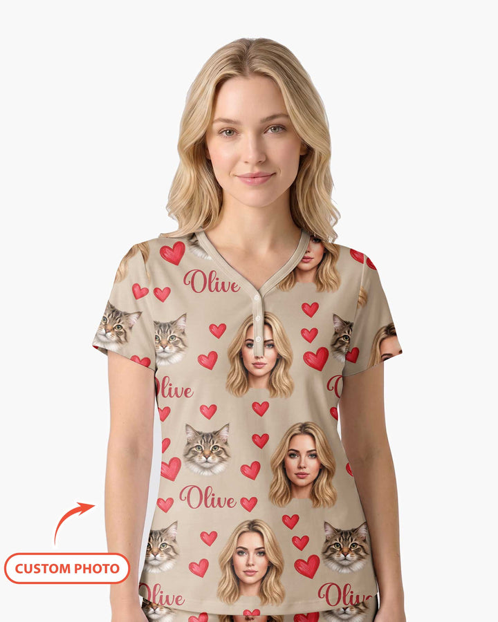 Custom Face Family Matching Bamboo Women Short Sleeve Short Pajama Set