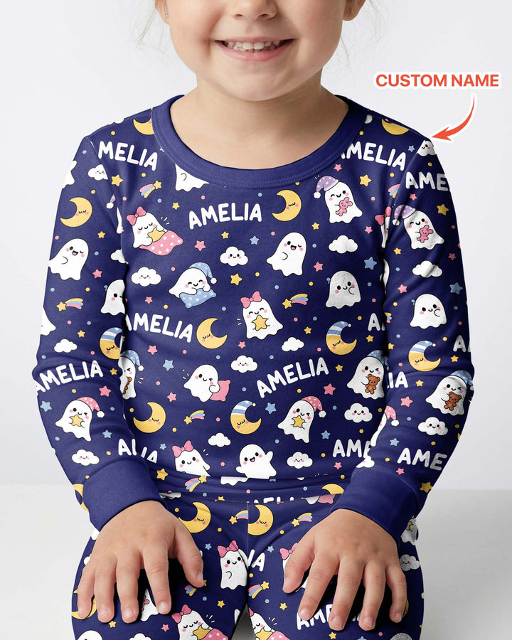 Sweet Dreams Cute Ghost Custom Name Bamboo Two Piece Long Sleeve Pajama Set