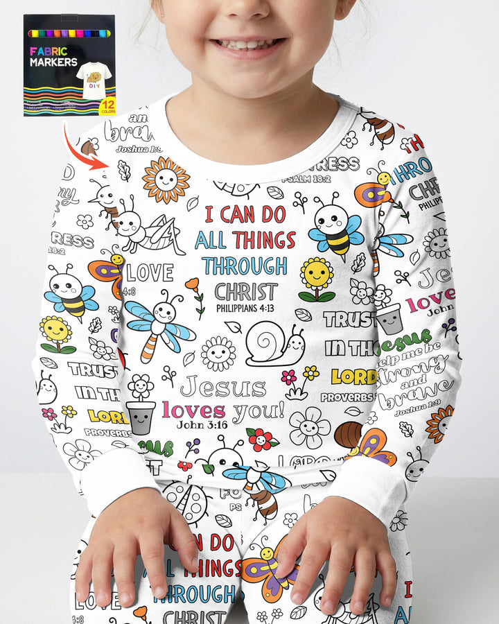 Joyful Garden Bible Verse Colorable Bamboo Two Piece Long Sleeve Pajama Set