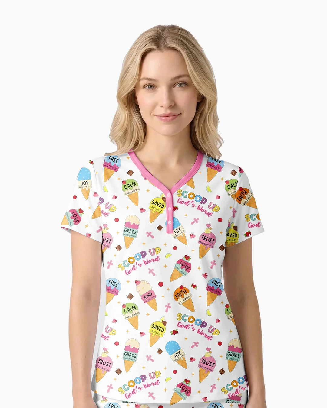Ice Cream Summer Christian  Bamboo Women Short Sleeve Short Pajama Set