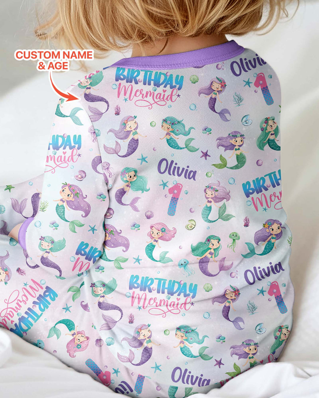 Custom Name and Age Birthday Mermaid Bamboo Convertible Zippy