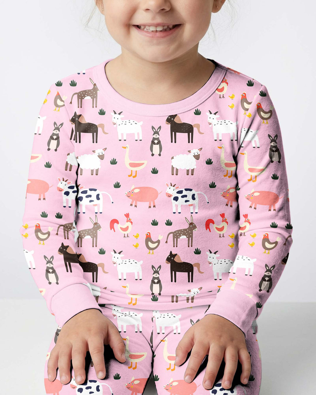 Pink Farm Animals Bamboo Two Piece Pyjamas Set