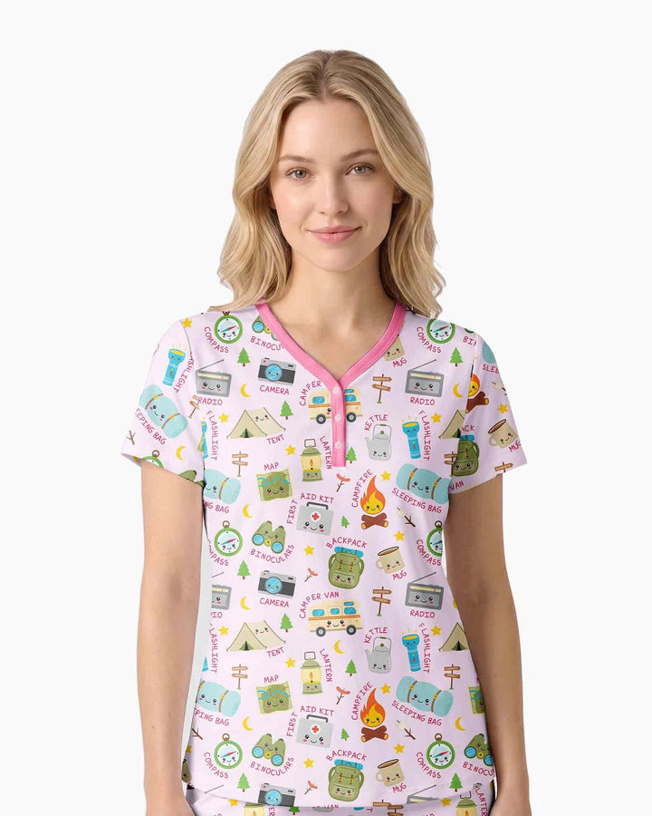 Little Camp Adventure Family Matching Bamboo Women Short Sleeve Short Pajama Set