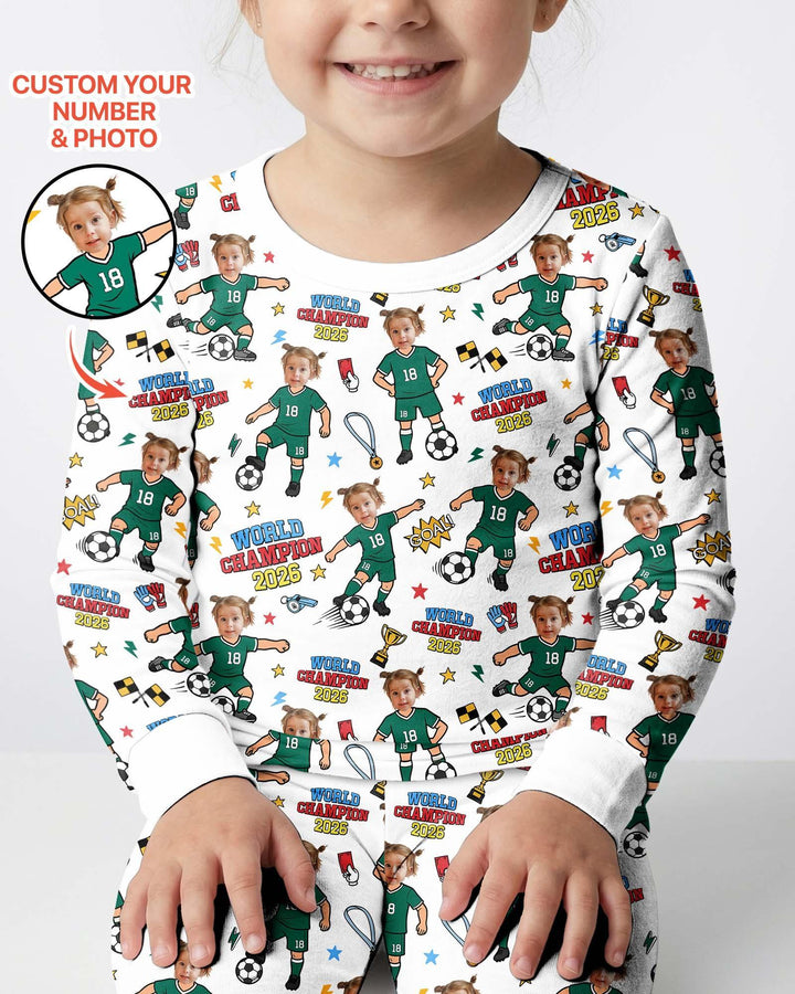 Custom Photo World Champion 2026 Family Matching Bamboo Two Piece Long Sleeve Pajama Set