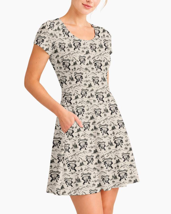 Vintage Jimothy Racoon Family Matching Bamboo Women’s Short Sleeve Twirl Dress