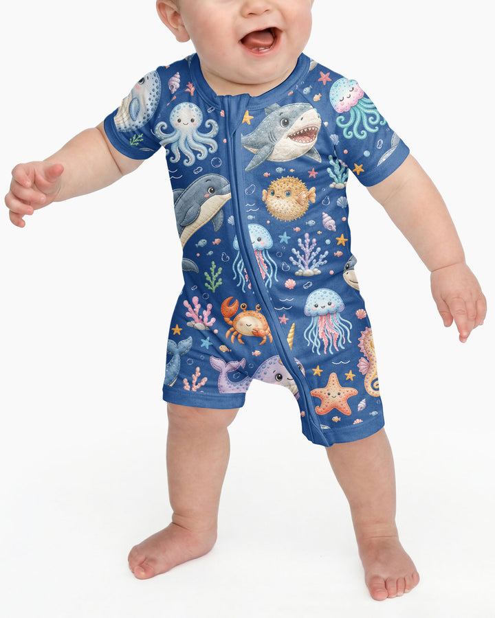 Cute Ocean Animals Bamboo Shorty Zippy