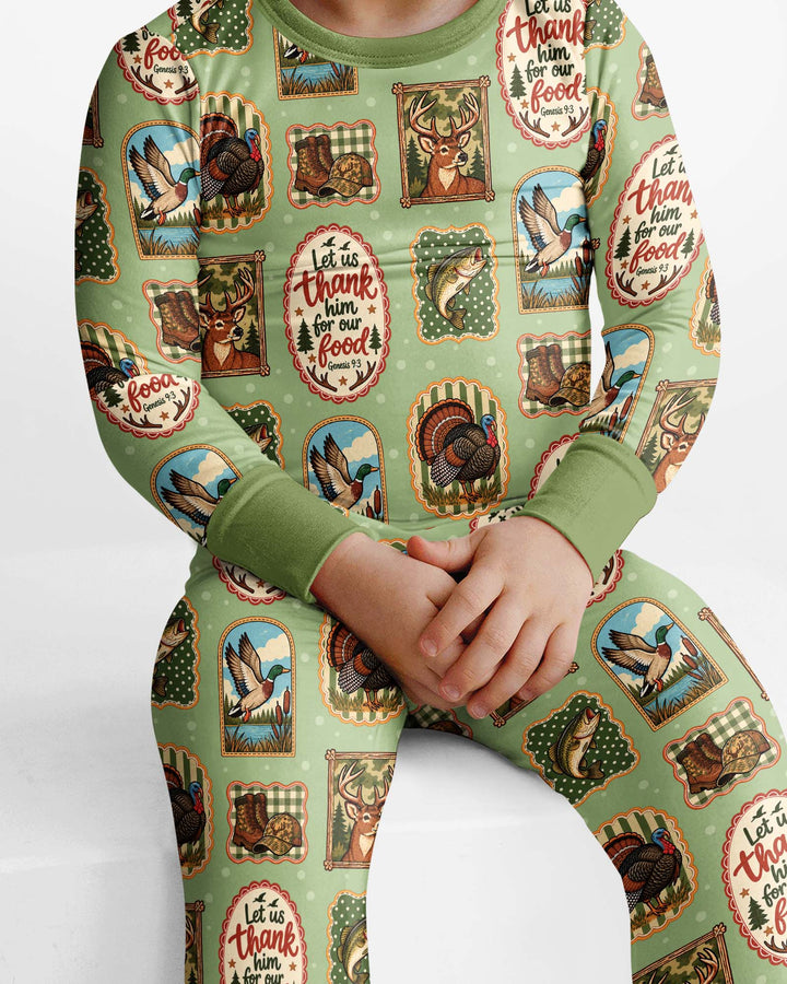 Hunting Let Us Thank Him For Our Food Bamboo Two Piece Long Sleeve Pajama Set