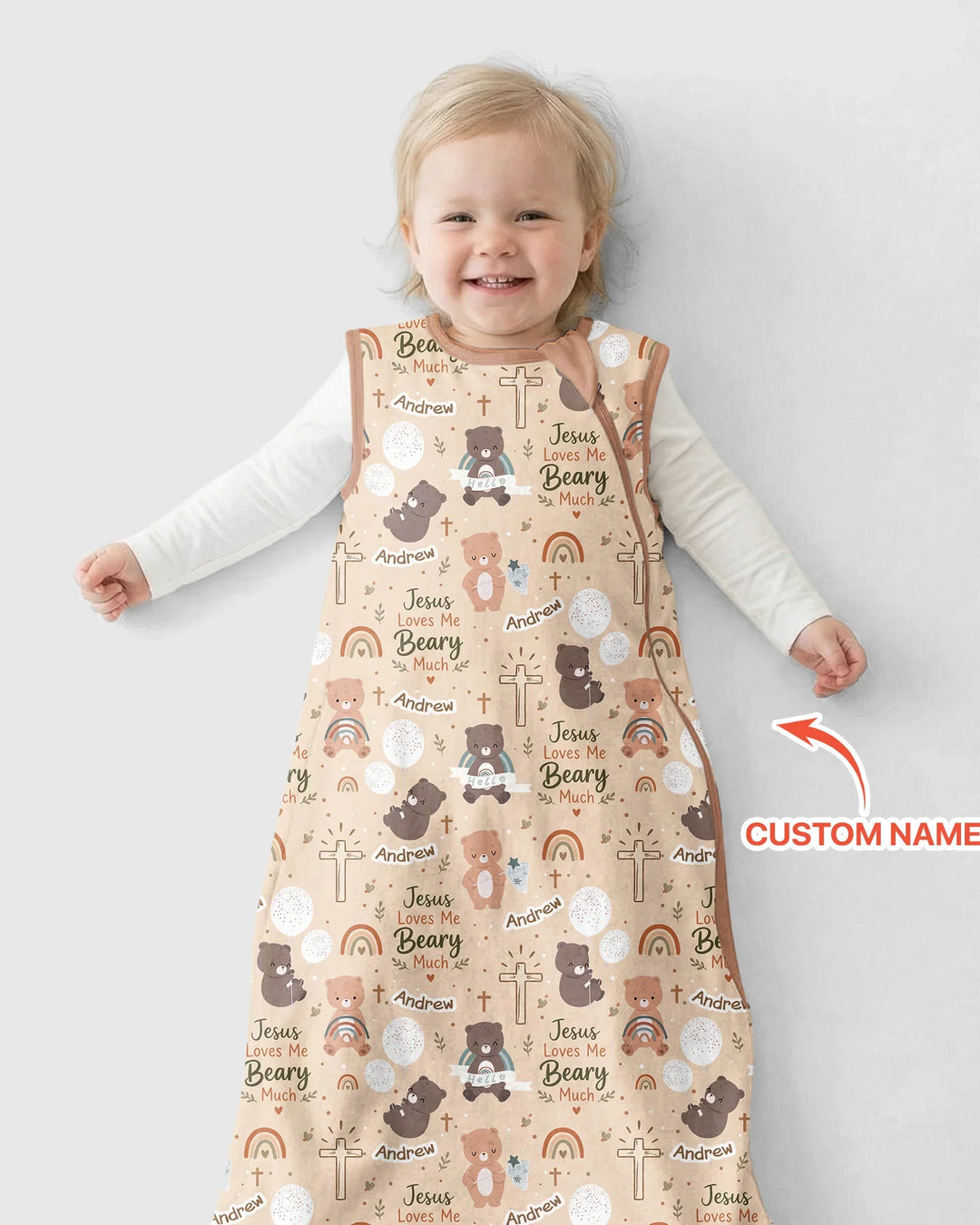 Custom Name Jesus Loves Me Beary Much Bamboo Sleep Bag