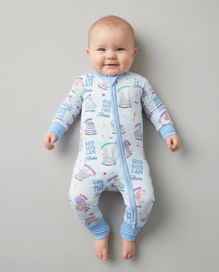 God Says I Am Custom Name - Dreamy Princess Bamboo Convertible Zippy