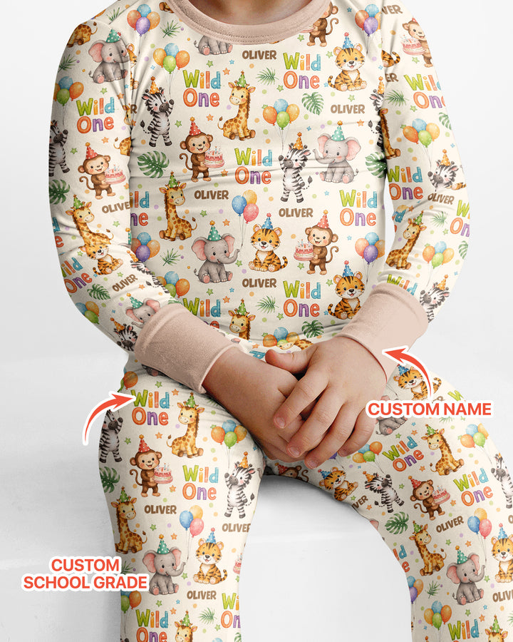 Custom Name 1st Birthday Wild One Bamboo Two Piece Long Sleeve Pajama Set