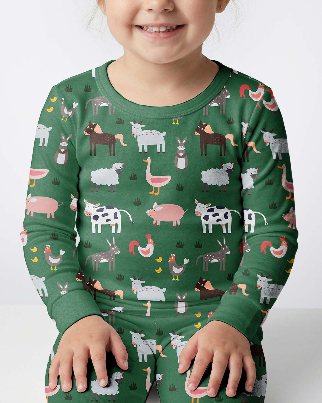 Green Farm Animals Bamboo Two Piece Pyjamas Set