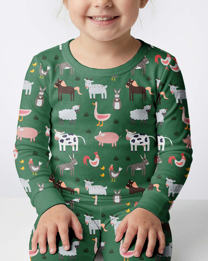 Green Farm Animals Bamboo Two Piece Pyjamas Set