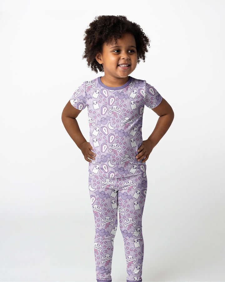 Cute Ghost Halloween Pastel Purple Spooky Bamboo Two Piece Short Sleeve Pajama Set
