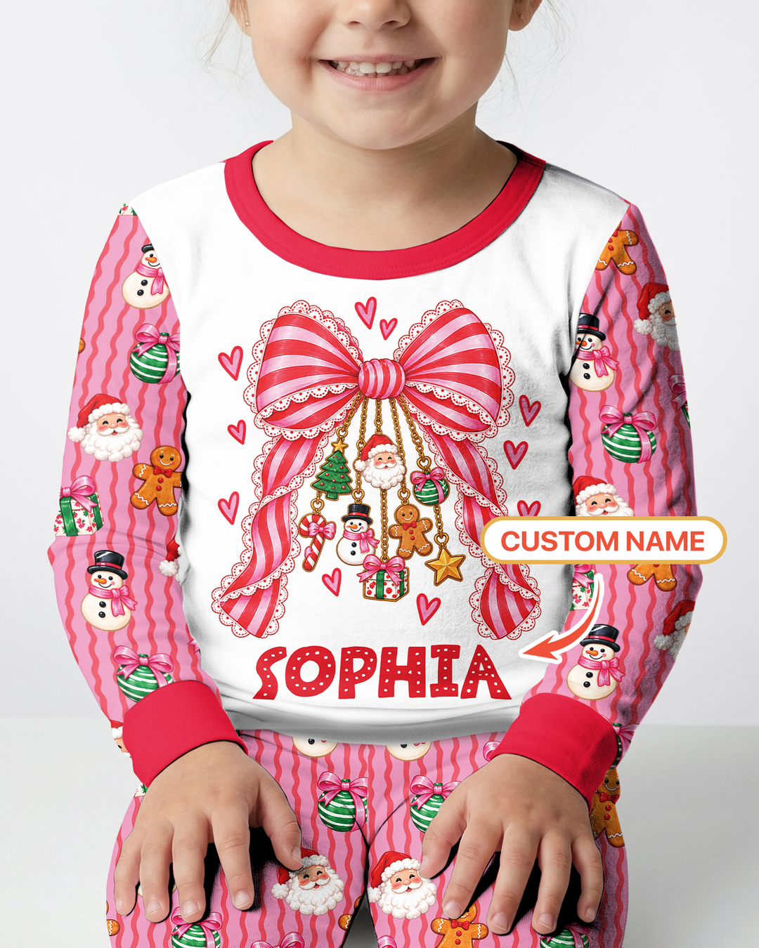 Holly Jolly Custom Name Mommy & Me Matching Bamboo Two Piece Long Sleeve Pajama Set
