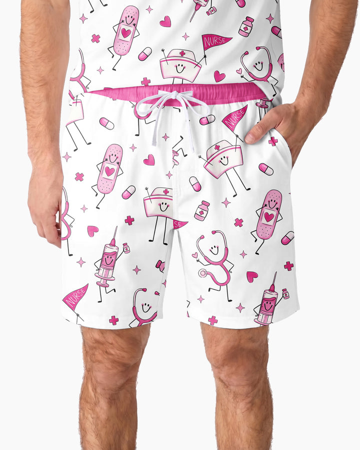 Cute Nurse Crew Bamboo Men Short Sleeve Short Pajama Set