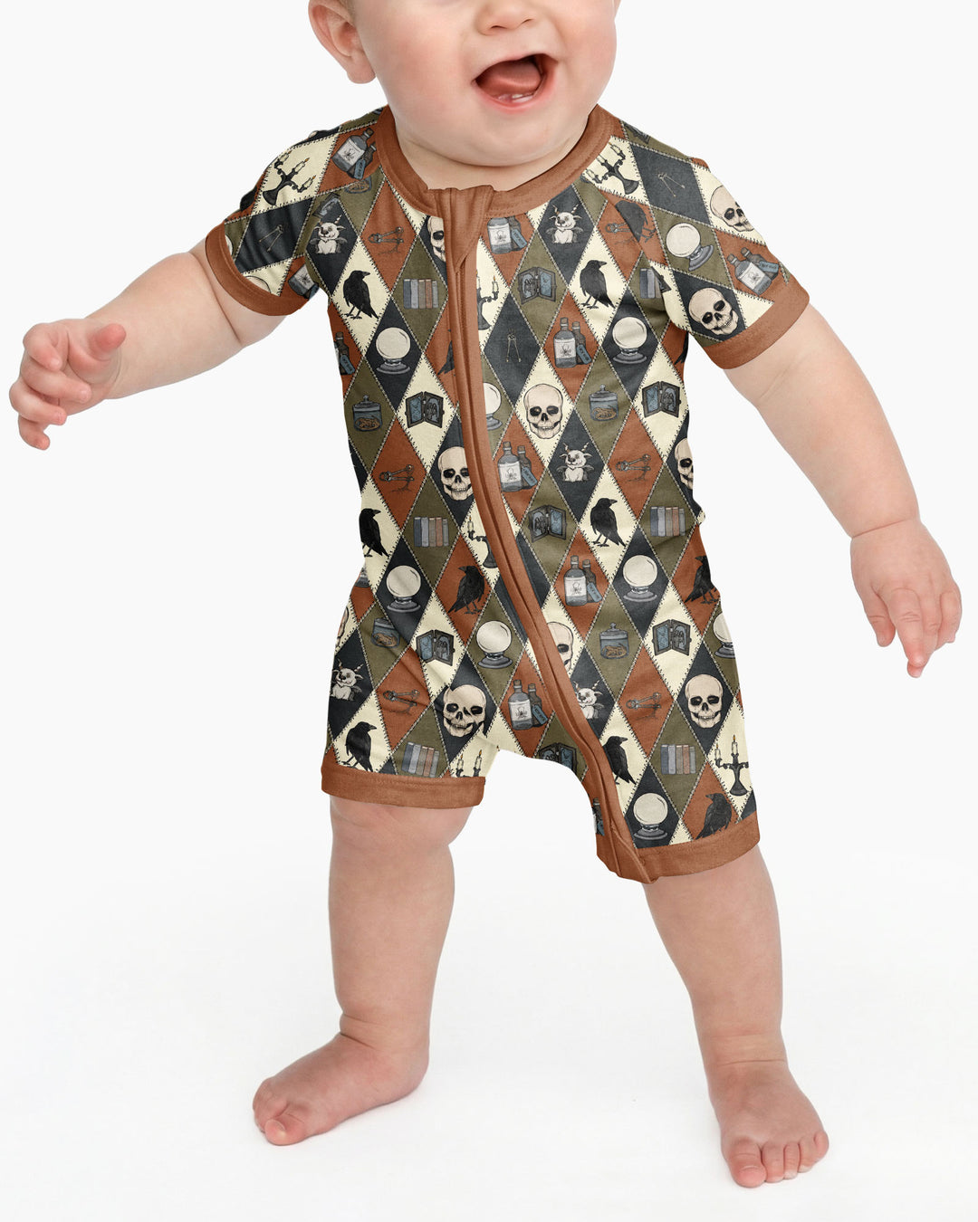 Retro Gothic Halloween Patchwork Bamboo Shorty Zippy