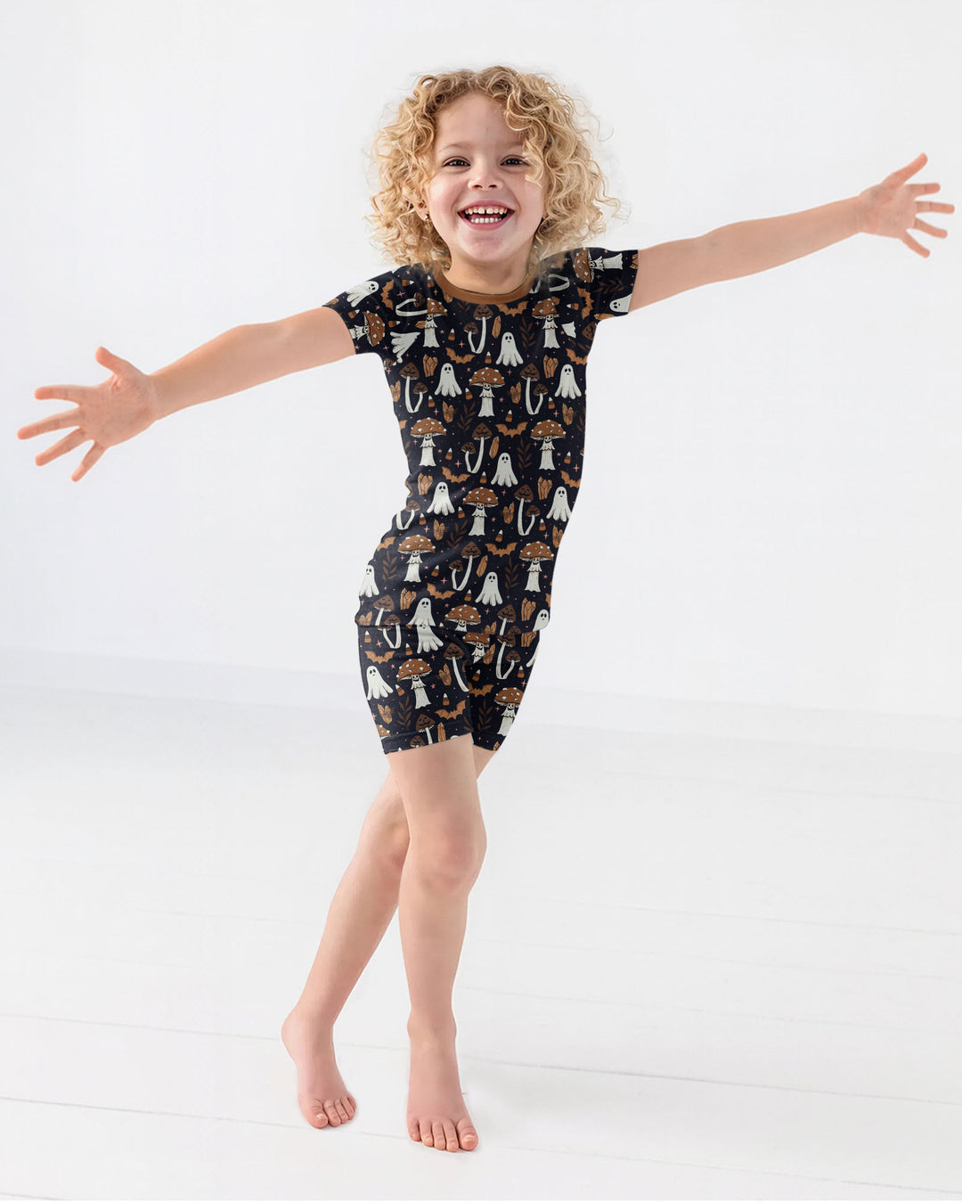 Retro Halloween Whimsy Bamboo Two Piece Short Sleeve Shorts Pajama Set