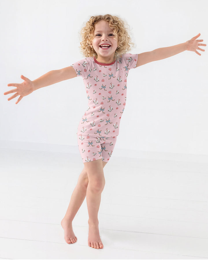 Girly Hockey Pink Bamboo Two Piece Short Sleeve Shorts Pajama Set