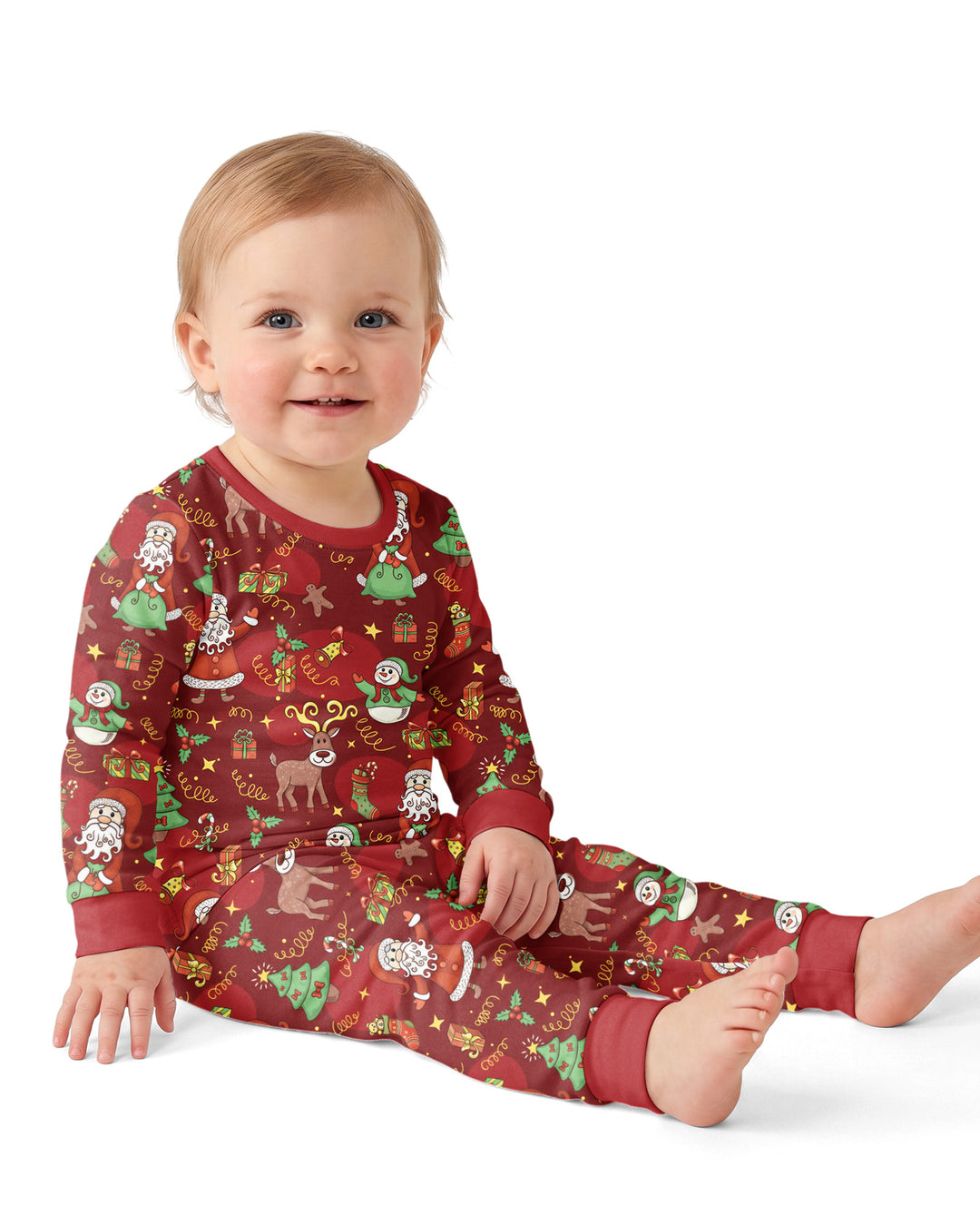 Santa Reindeer Snowflakes Bamboo Two Piece Long Sleeve Pajama Set