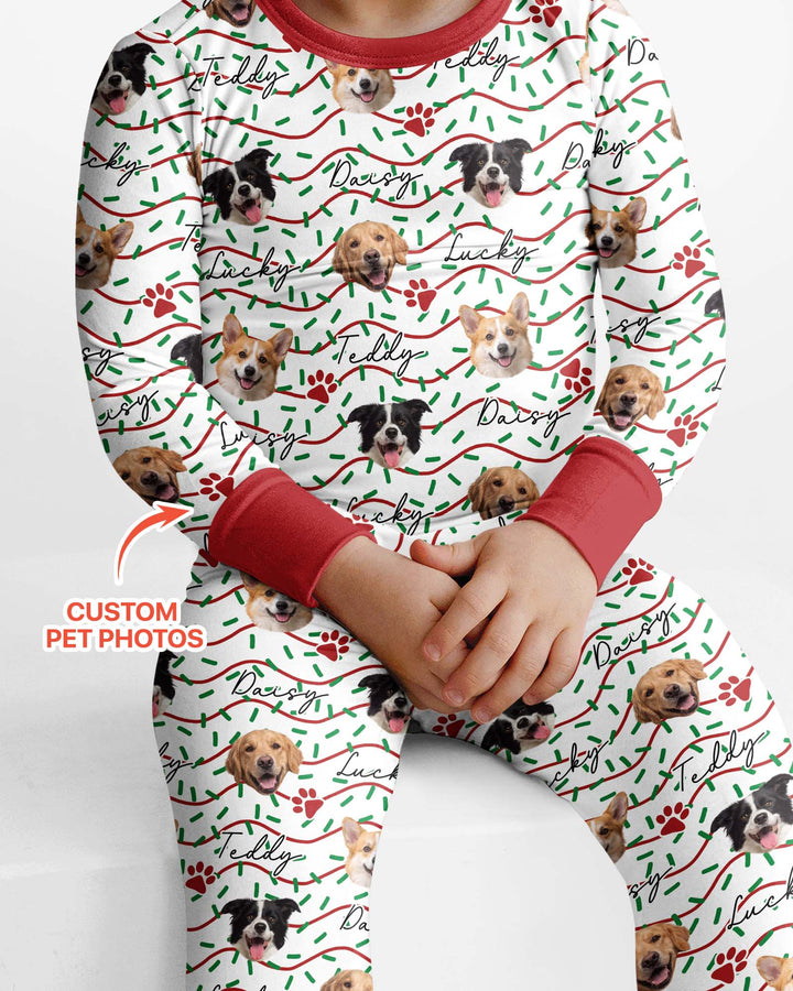 Custom Pet Photo Christmas Sprinkles Bamboo Two Piece Long Sleeve Pajama Set