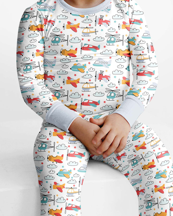 Airplanes And Helicopters Bamboo Two Piece Pyjamas Set