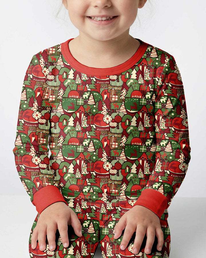 Christmas Time Mosaic Bamboo Two Piece Long Sleeve Pajama Set