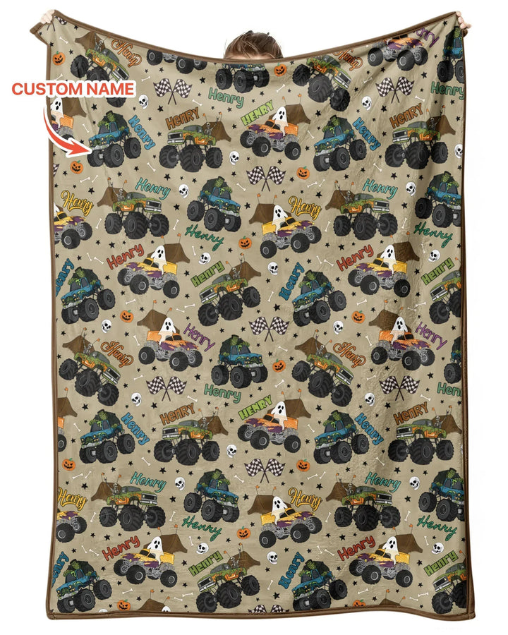 Custom Name Halloween Creepy Crusher Family Matching Bamboo Blanket