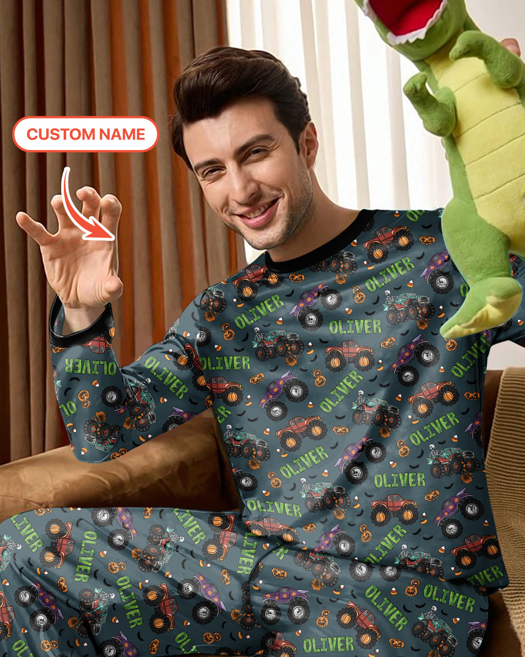 Custom Name Haunted Monster Trucks  Bamboo Men's Pajama Set